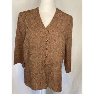 Daniel Rainn Blouse Top Size 12 Brown Rust Paisley 3/4 Sleeve Y2K Career Office